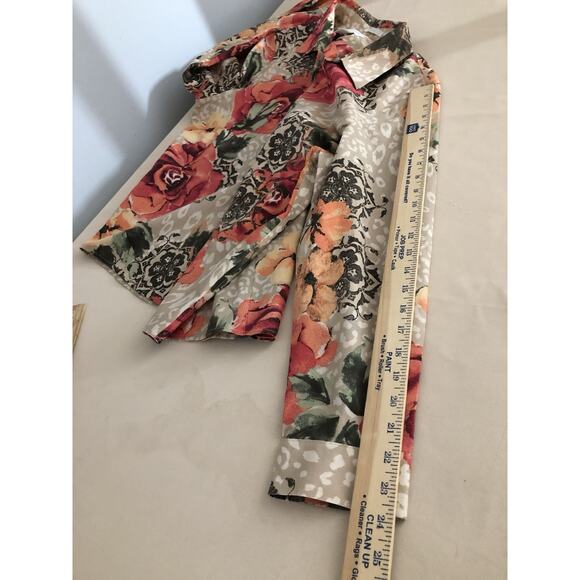 Chico’s Women Blouse 3 Long Sleeve Button Up Boho Tropical Vacation Resort Wear - Picture 7 of 7